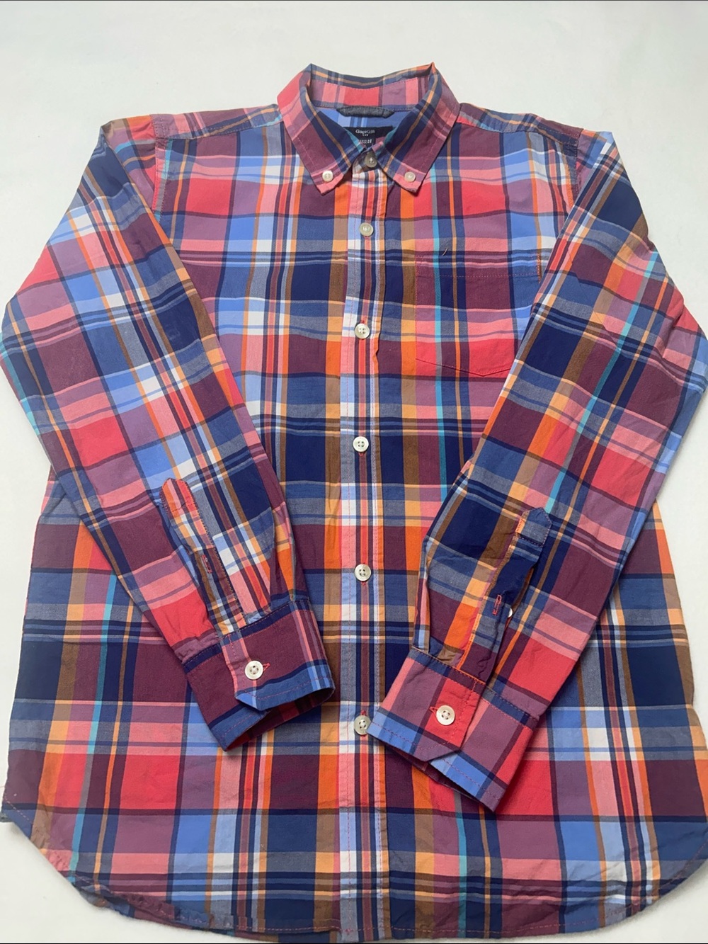 GAP Multicolor Plaid Button-Down Shirt - Blue, Red, Orange